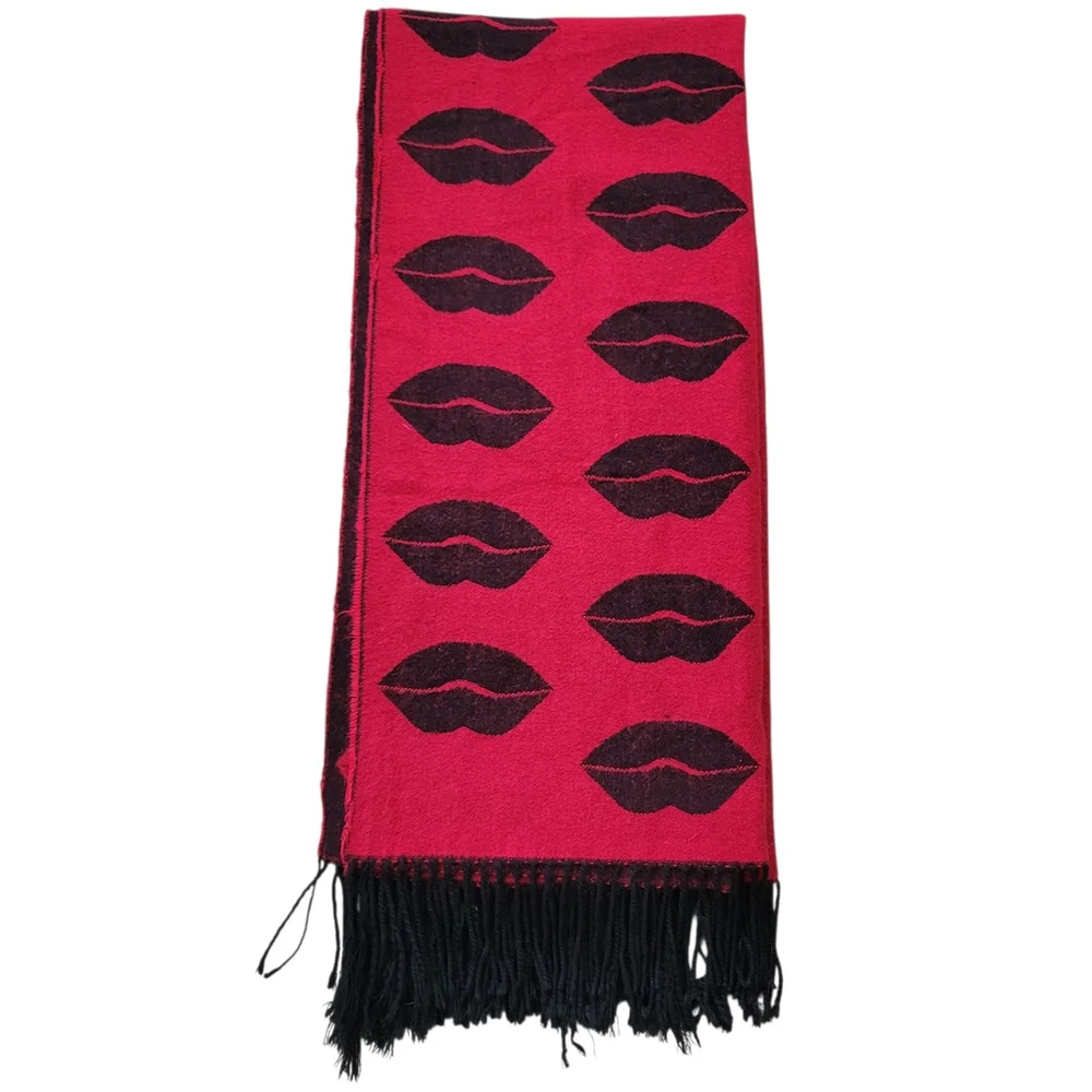 Victoria Secret Lips Print Throw Scarf Red Black 51
